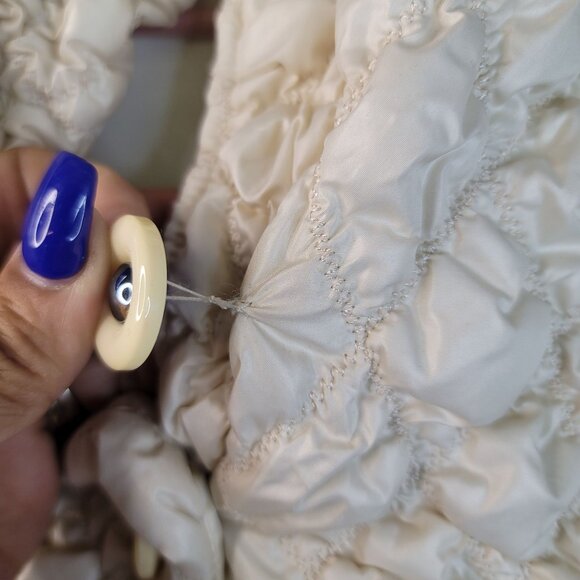 Robert Kitchen Quilted Puffer Jacket Medium Textured Cotton Button Cream - Picture 14 of 14